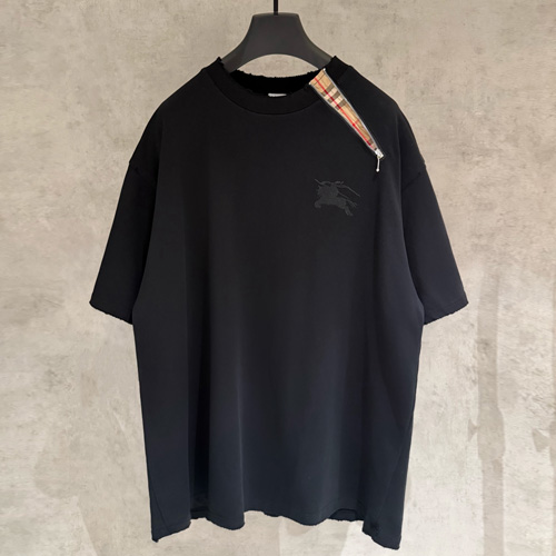 BURBERRY 버버리 체크 숄더 테이프 코튼 반팔 티셔츠 블랙 (340g 헤비웨이트 )