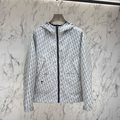 Dior Oblique Hooded Zip Windbreaker 디올 오블리크 후드 집업 윈드브레이커 재킷 블루