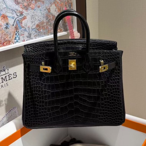 Hermès Birkin 25 Black Niloticus Crocodile Bag 에르메스 버킨 25 블랙 나일로틱 크로커다일 토트백 (제작기간 12일) 25cm 