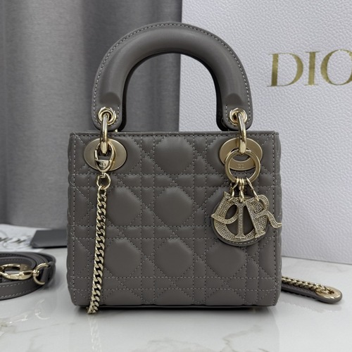 Christian Dior Lady Dior Mini Lambskin M0505 디올 레이디 디올 미니 램스킨 토트백 차콜 17cm