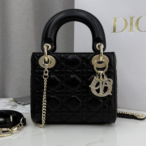 Christian Dior Lady Dior Mini Lambskin M0505 디올 레이디 디올 미니 램스킨 토트백 블랙 17cm