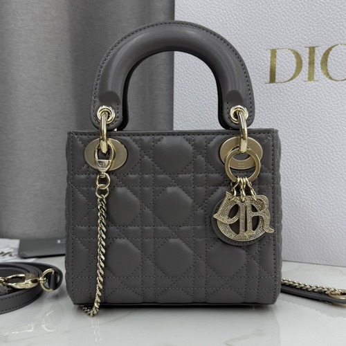 Christian Dior Lady Dior Mini Lambskin M0505 디올 레이디 디올 미니 램스킨 토트백 다크그레이 17cm
