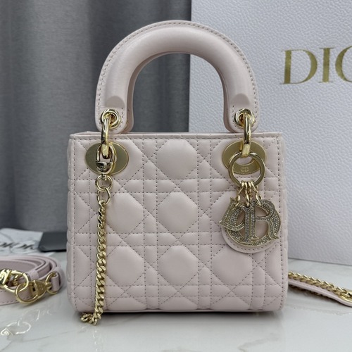 Christian Dior Lady Dior Mini Lambskin M0505 디올 레이디 디올 미니 램스킨 토트백 라이트핑크 금장 17cm