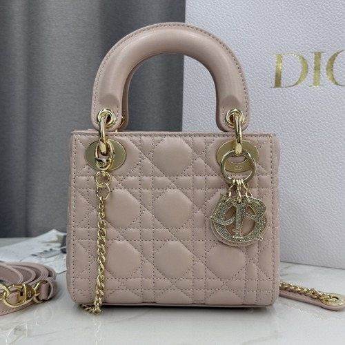Christian Dior Lady Dior Mini Lambskin M0505 디올 레이디 디올 미니 램스킨 토트백 스모그핑크 금장 17cm