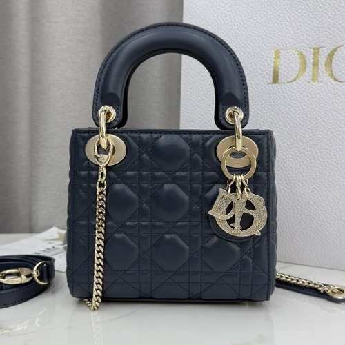 Christian Dior Lady Dior Mini Lambskin M0505 디올 레이디 디올 미니 램스킨 토트백 다크네이비 금장 17cm