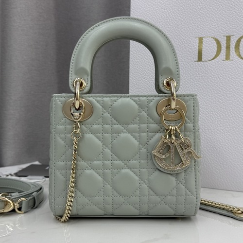 Christian Dior Lady Dior Mini Lambskin M0505 디올 레이디 디올 미니 램스킨 토트백 스모그그린 금장 17cm