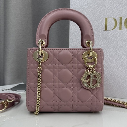 Christian Dior Lady Dior Mini Lambskin M0505 디올 레이디 디올 미니 램스킨 토트백 인디핑크 금장 17cm