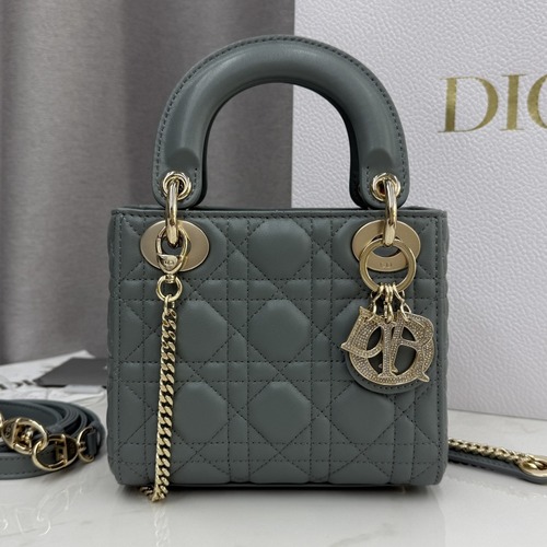 Christian Dior Lady Dior Mini Lambskin M0505 디올 레이디 디올 미니 램스킨 토트백 다크그린 금장 17cm