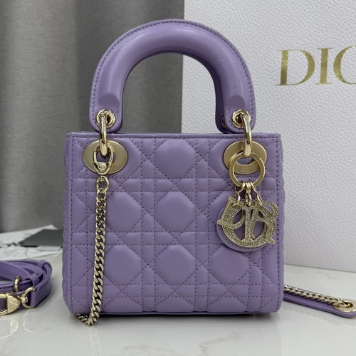 Christian Dior Lady Dior Mini Lambskin M0505 디올 레이디 디올 미니 램스킨 토트백 퍼플 금장 17cm