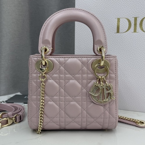 Christian Dior Lady Dior Mini Lambskin M0505 디올 레이디 디올 미니 램스킨 토트백 펄핑크 금장 17cm
