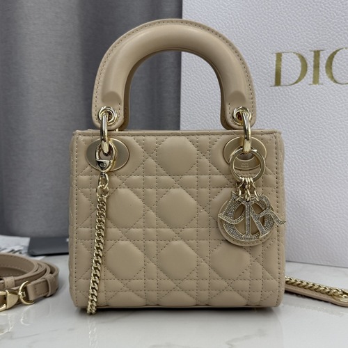 Christian Dior Lady Dior Mini Lambskin M0505 디올 레이디 디올 미니 램스킨 토트백 베이지브라운 금장 17cm