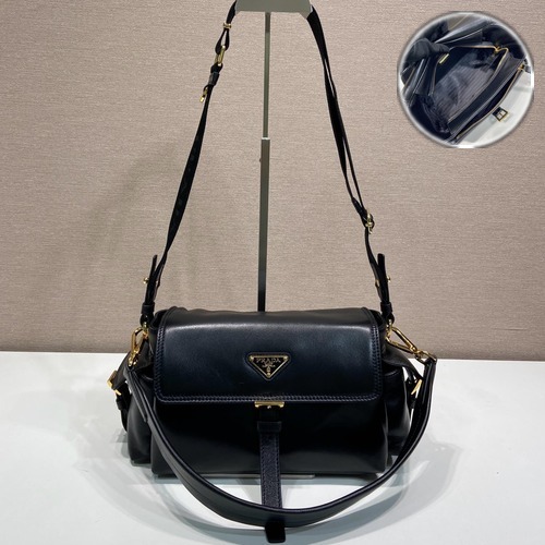 Prada Leather Shoulder Crossbody Bag 1BD394 프라다 레더 숄더 크로스백 블랙 30cm