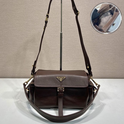 Prada Leather Shoulder Crossbody Bag 1BD394 프라다 레더 숄더 크로스백 다크브라운 30cm
