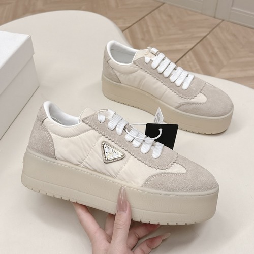 Prada Double Wheel Suede Leather Sneakers 프라다 더블 휠 스웨이드 레더 스니커즈 베이지 굽높 5cm