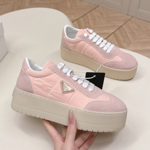 Prada Double Wheel Suede Leather Sneakers 프라다 더블 휠 스웨이드 레더 스니커즈 핑크 굽높 5cm