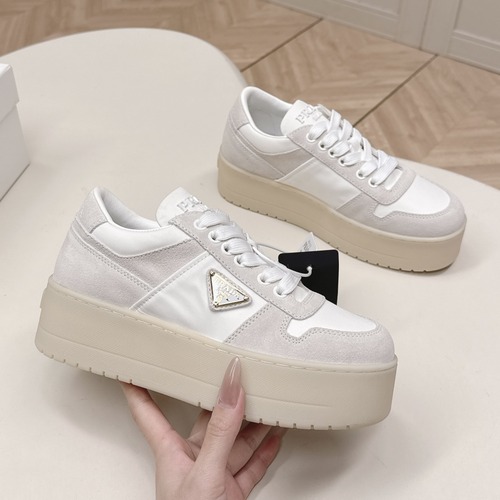 Prada Double Wheel Suede Leather Sneakers 프라다 더블 휠 스웨이드 레더 스니커즈 아이보리 굽높 5cm