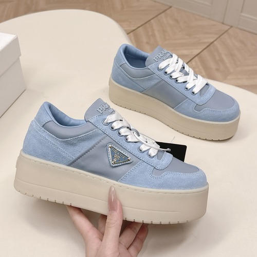 Prada Double Wheel Suede Leather Sneakers 프라다 더블 휠 스웨이드 레더 스니커즈 파스텔블루 굽높 5cm