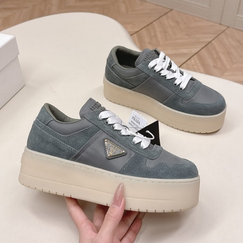 Prada Double Wheel Suede Leather Sneakers 프라다 더블 휠 스웨이드 레더 스니커즈 그레이 굽높 5cm