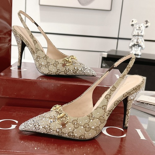 Gucci GG Crystal Slingback Pumps 구찌 GG 크리스탈 슬링백 펌프스 베이지 굽높 10cm