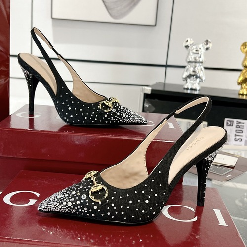 Gucci GG Crystal Slingback Pumps 구찌 GG 크리스탈 슬링백 펌프스 블랙 굽높 10cm
