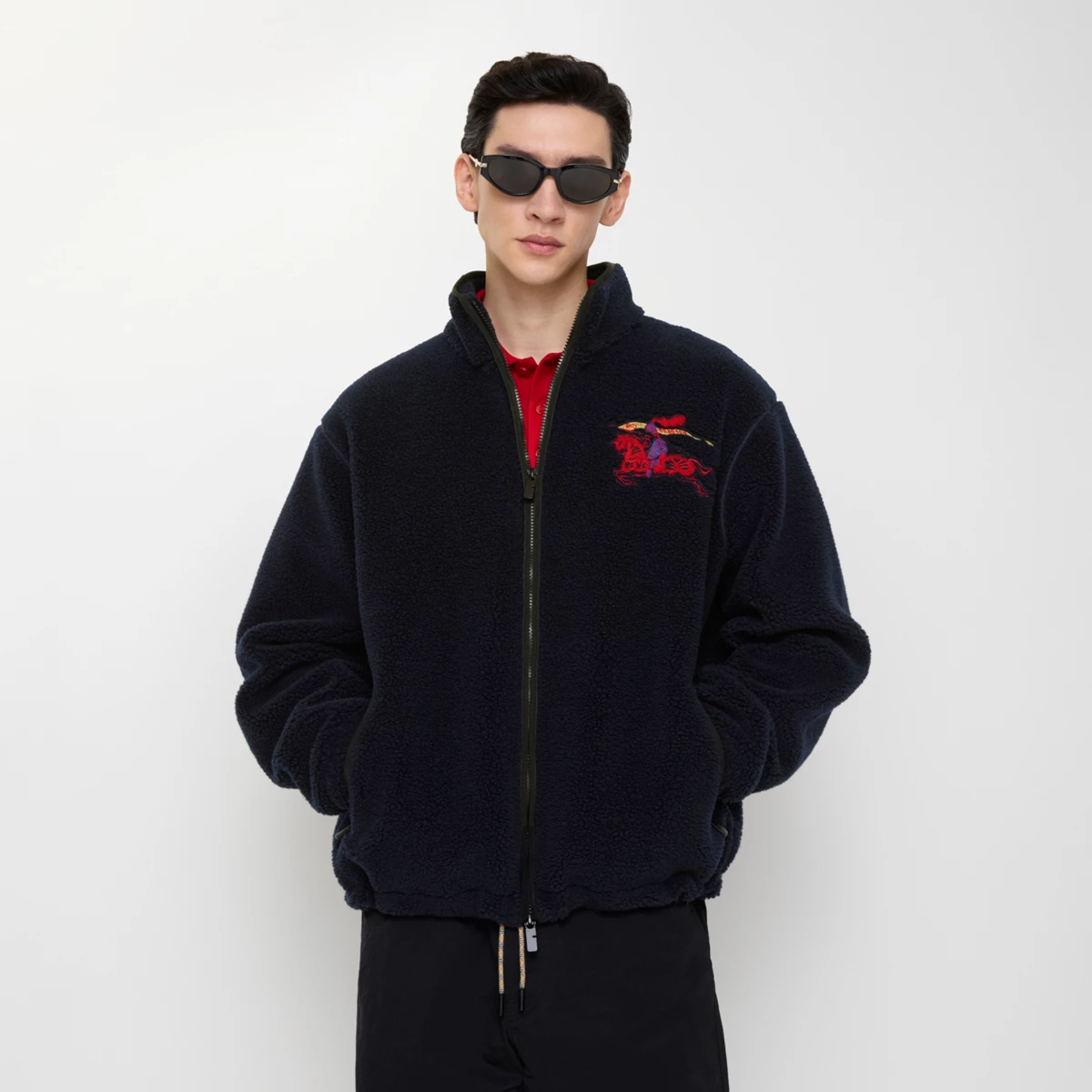 Burberry Equestrian Knight Logo Fleece High Neck Jacket Grey 버버리 이퀘스트리안 나이트 로고 플리스 하이넥 자켓 그레이 1