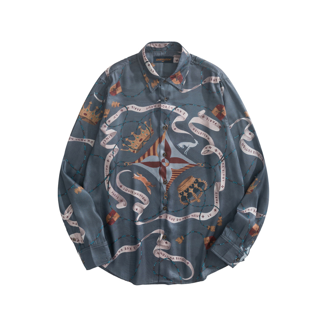 Louis Vuitton LV Emblem Mulberry Silk Shirt Multicolor 루이비통 LV 엠블럼 멀버리 실크 셔츠 멀티컬러 4