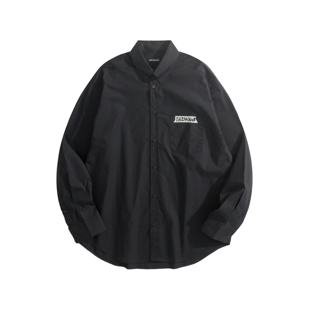 Balenciaga Letter Print Mercerized Poplin Shirt Black White 발렌시아가 레터 프린트 머서라이즈드 포플린 셔츠 블랙 화이트 1