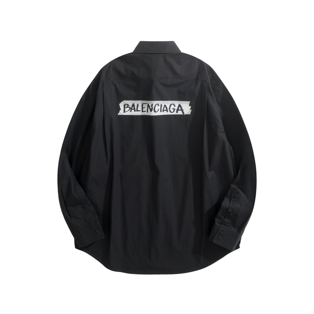 Balenciaga Letter Print Mercerized Poplin Shirt Black White 발렌시아가 레터 프린트 머서라이즈드 포플린 셔츠 블랙 화이트 2