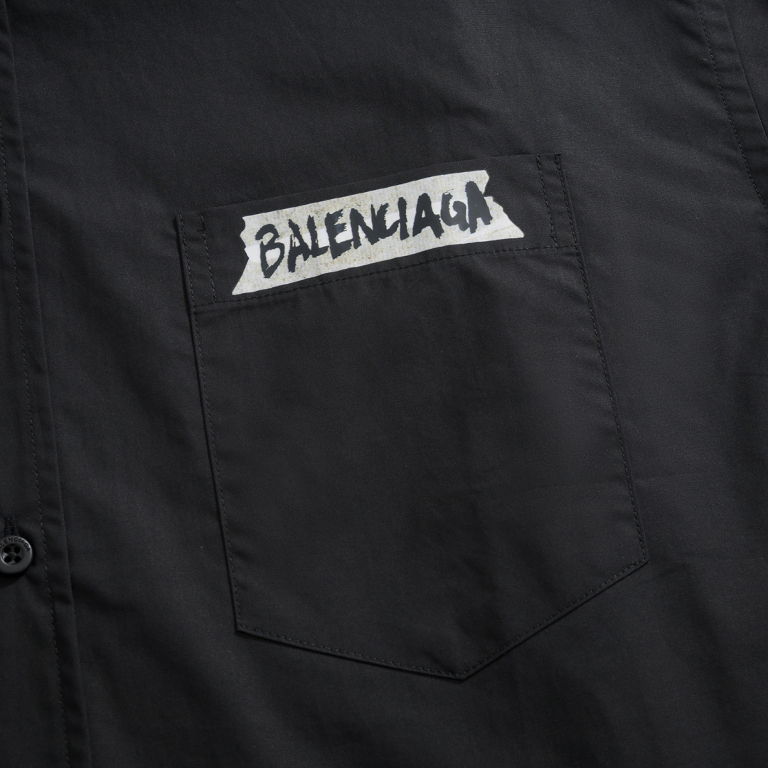 Balenciaga Letter Print Mercerized Poplin Shirt Black White 발렌시아가 레터 프린트 머서라이즈드 포플린 셔츠 블랙 화이트 4