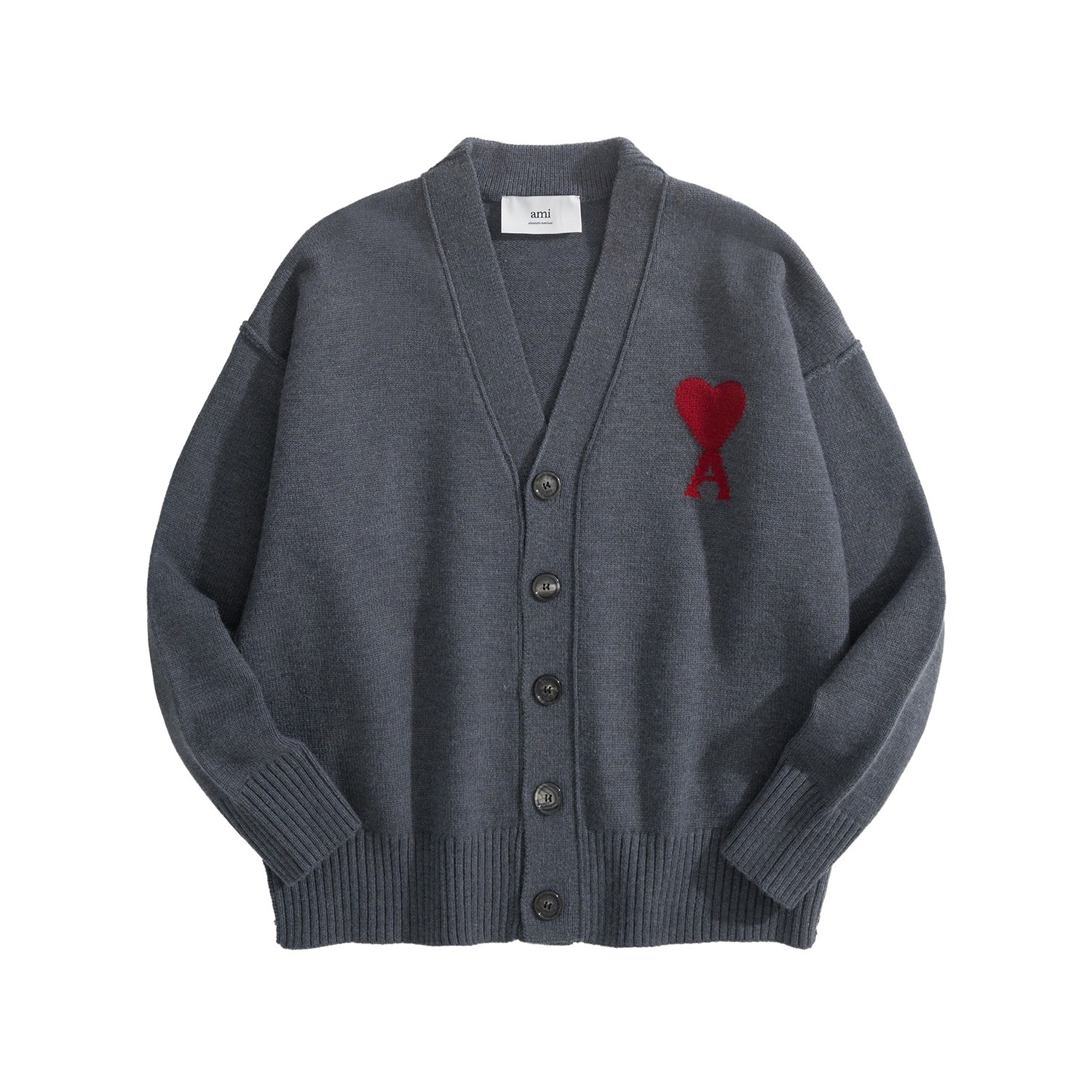 AMI Paris Heart Jacquard Merino Wool Cardigan Ivory Red 아미 파리 하트 자카드 메리노 울 가디건 아이보리 레드 5