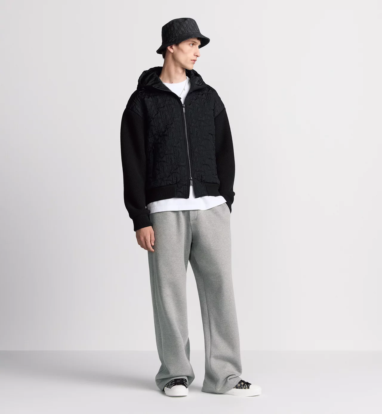 Dior Oblique Embroidery Knit Cotton Padded Hooded Jacket Black 디올 오블리크 자수 니트 코튼 패딩 후드 자켓 블랙 2