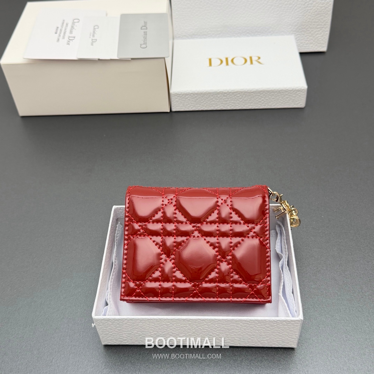 Dior Lady Gardenia Mini Wallet Pomegranate Red Patent Calfskin Cannage Wallet 디올 레이디 가드니아 미니 월렛 S0178 석류 레드 페이턴트 카프스킨 캐나쥬 반지갑 11cm 3