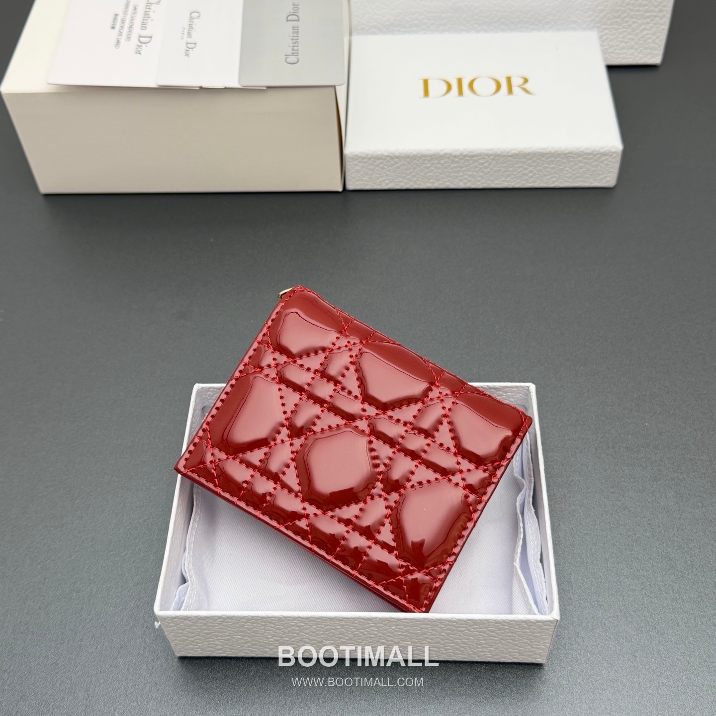 Dior Lady Gardenia Mini Wallet Pomegranate Red Patent Calfskin Cannage Wallet 디올 레이디 가드니아 미니 월렛 S0178 석류 레드 페이턴트 카프스킨 캐나쥬 반지갑 11cm 4