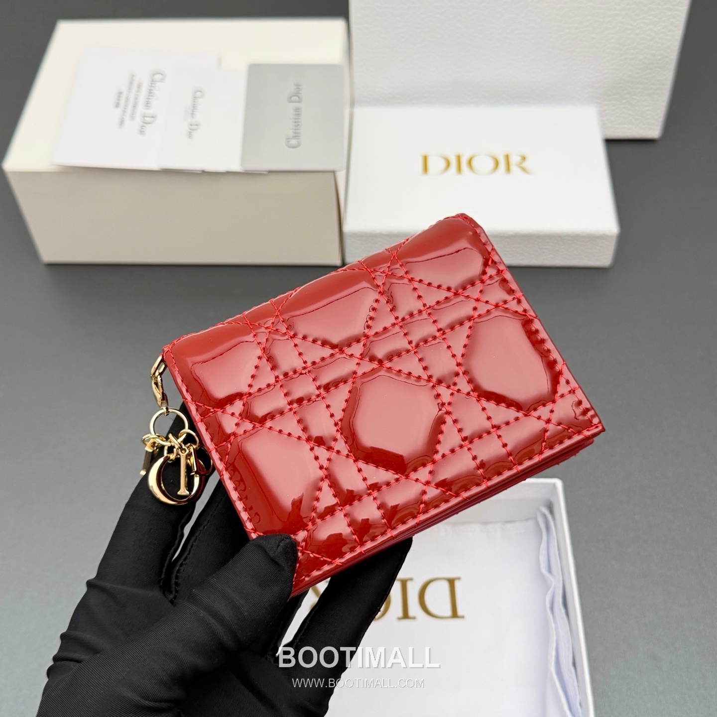 Dior Lady Gardenia Mini Wallet Pomegranate Red Patent Calfskin Cannage Wallet 디올 레이디 가드니아 미니 월렛 S0178 석류 레드 페이턴트 카프스킨 캐나쥬 반지갑 11cm 5
