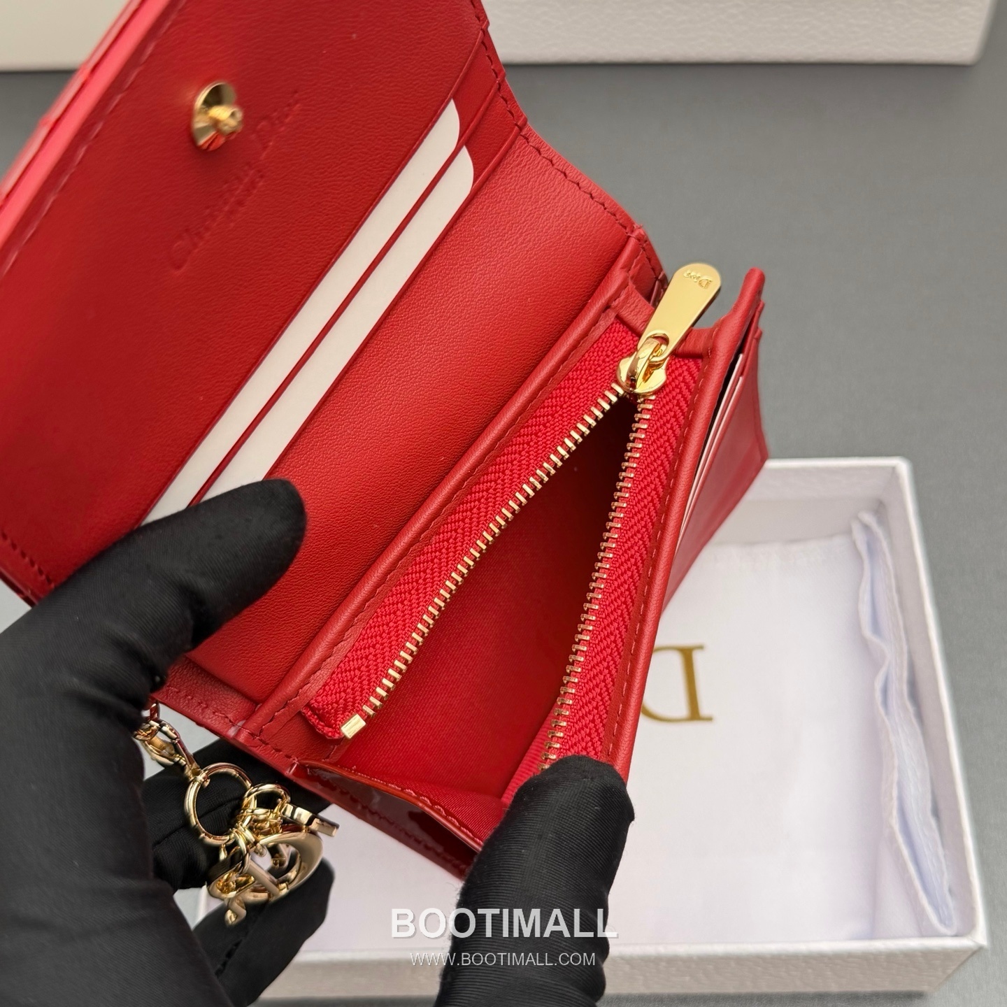 Dior Lady Gardenia Mini Wallet Pomegranate Red Patent Calfskin Cannage Wallet 디올 레이디 가드니아 미니 월렛 S0178 석류 레드 페이턴트 카프스킨 캐나쥬 반지갑 11cm 8