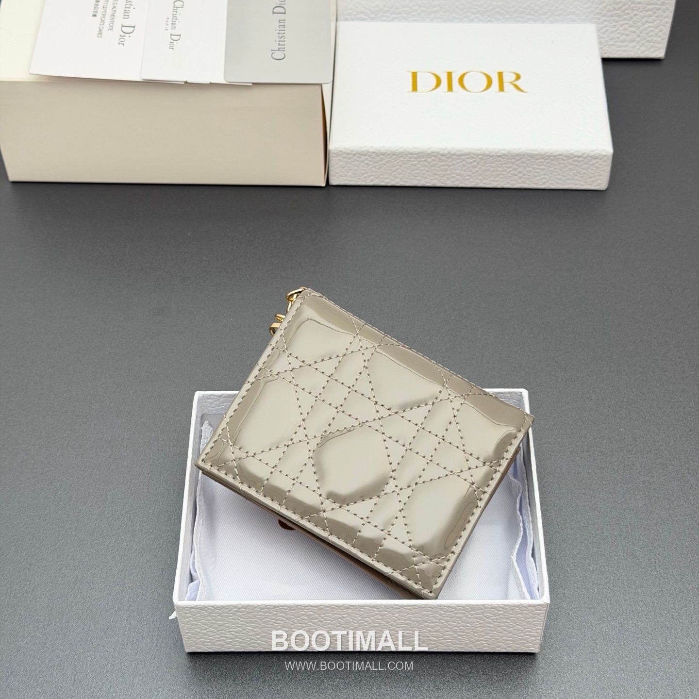 Dior Lady Gardenia Mini Wallet Cloud Gray Patent Cannage Leather Wallet 디올 레이디 가드니아 미니 월렛 S0178 클라우드 그레이 페이턴트 카나쥬 레더 반지갑 11cm 5