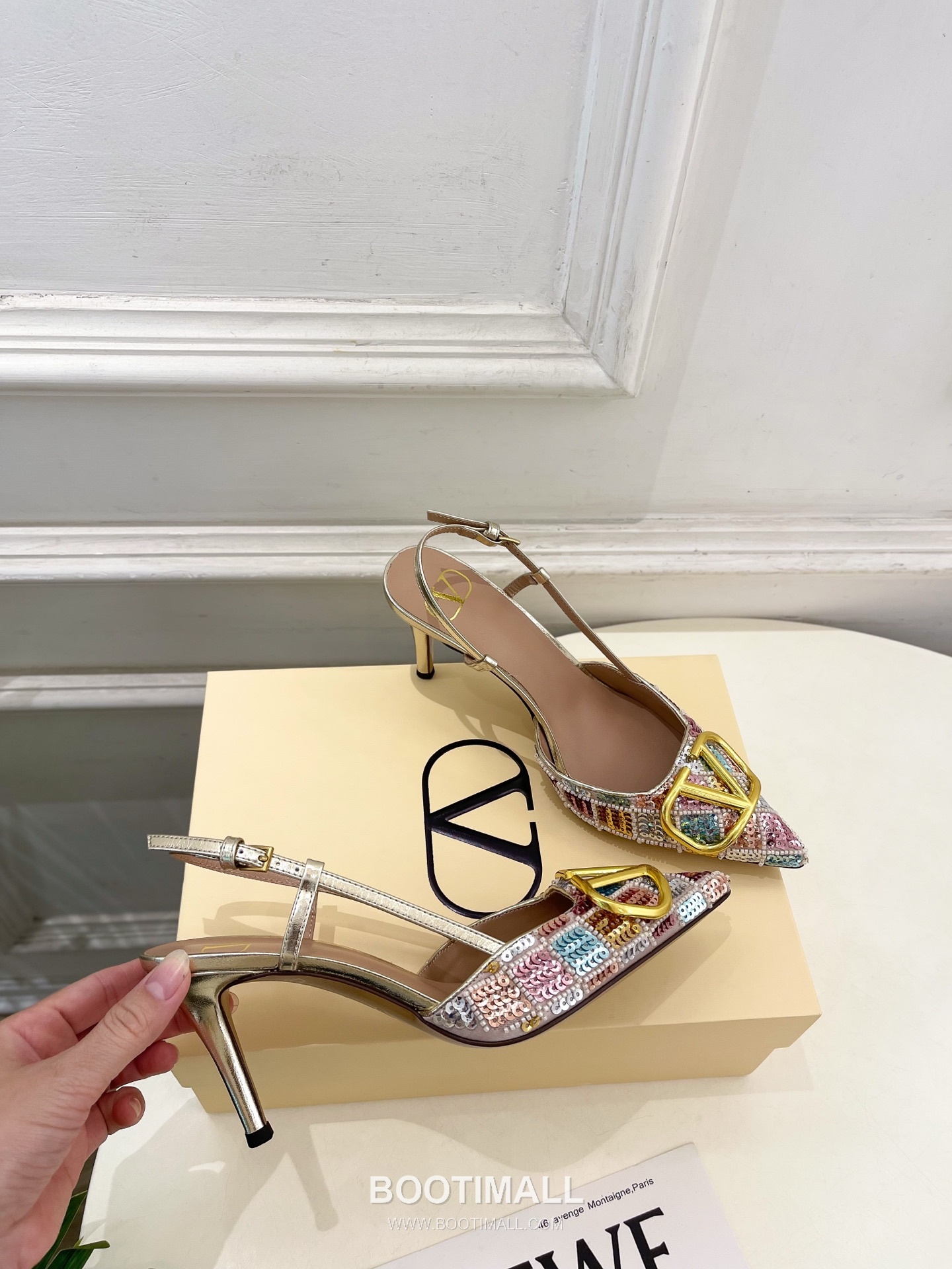 Valentino V Logo Sequin Pointed Toe Stiletto High Heel Pumps Silver 발렌티노 V 로고 시퀸 포인티드 토 스틸레토 하이힐 펌프스 실버 4