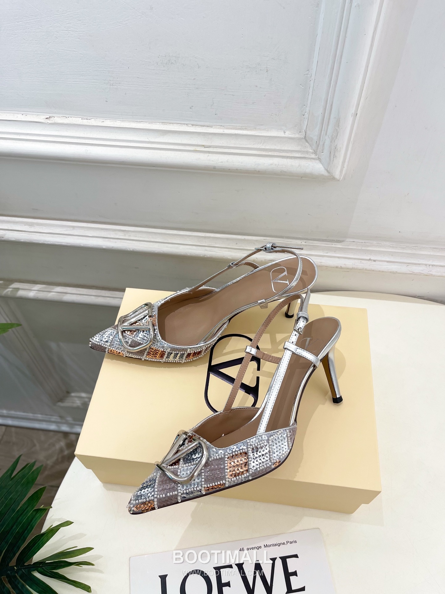 Valentino V Logo Sequin Pointed Toe Stiletto High Heel Pumps Silver 발렌티노 V 로고 시퀸 포인티드 토 스틸레토 하이힐 펌프스 실버 5