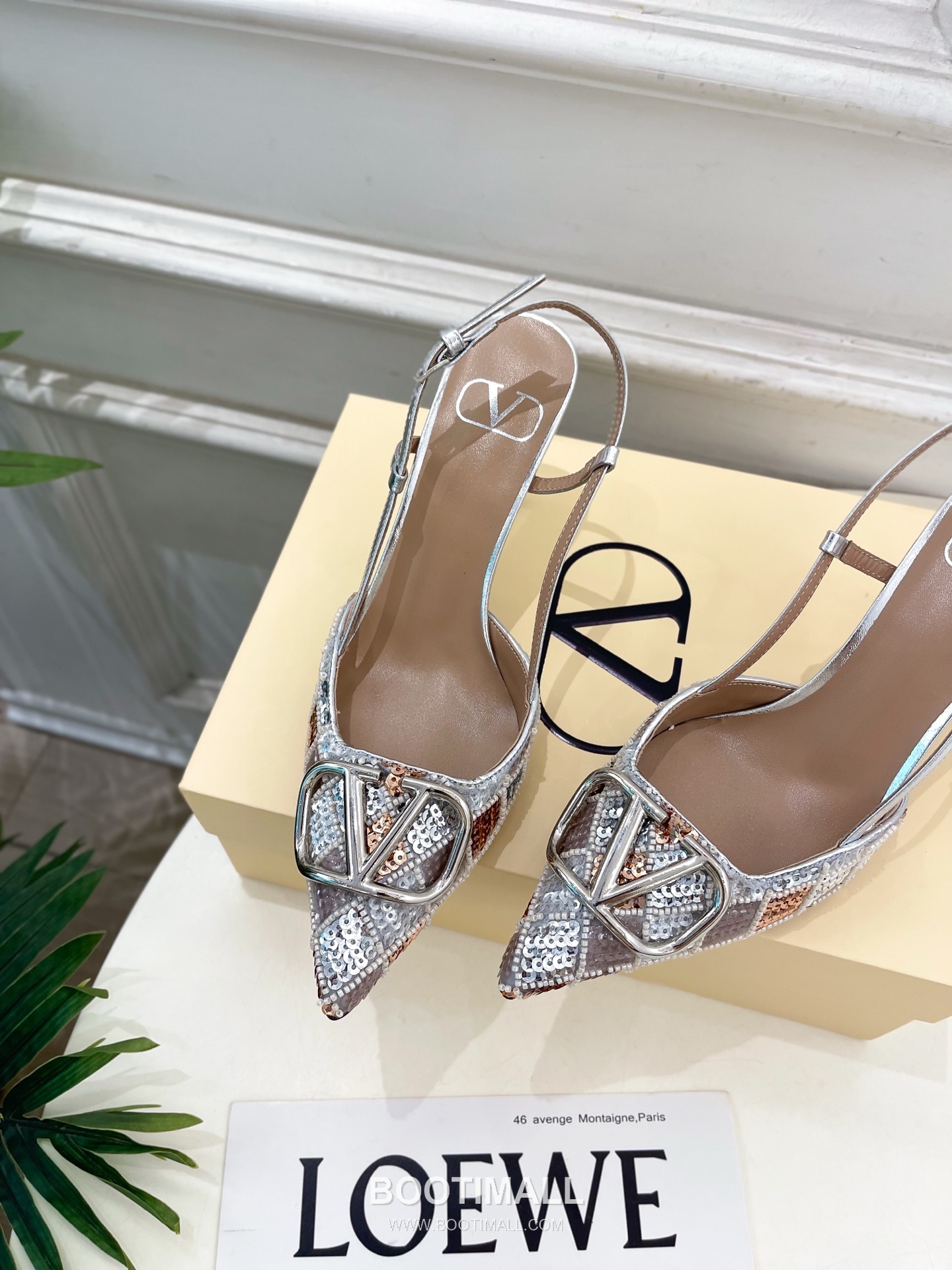 Valentino V Logo Sequin Pointed Toe Stiletto High Heel Pumps Silver 발렌티노 V 로고 시퀸 포인티드 토 스틸레토 하이힐 펌프스 실버 6