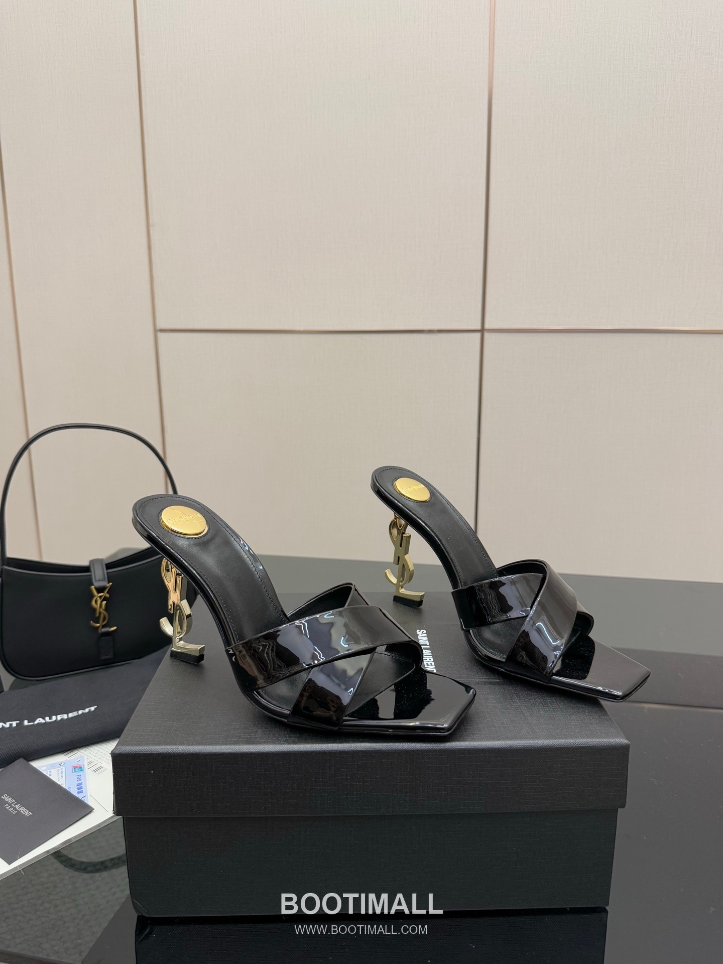 Saint Laurent YSL Logo Metallic Heel Silk Patent Leather Mule Sandals 생로랑 YSL 로고 메탈릭 힐 실크 페이턴트 레더 뮬 샌들 2