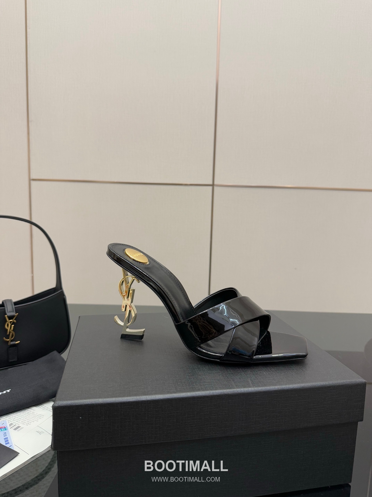 Saint Laurent YSL Logo Metallic Heel Silk Patent Leather Mule Sandals 생로랑 YSL 로고 메탈릭 힐 실크 페이턴트 레더 뮬 샌들 5