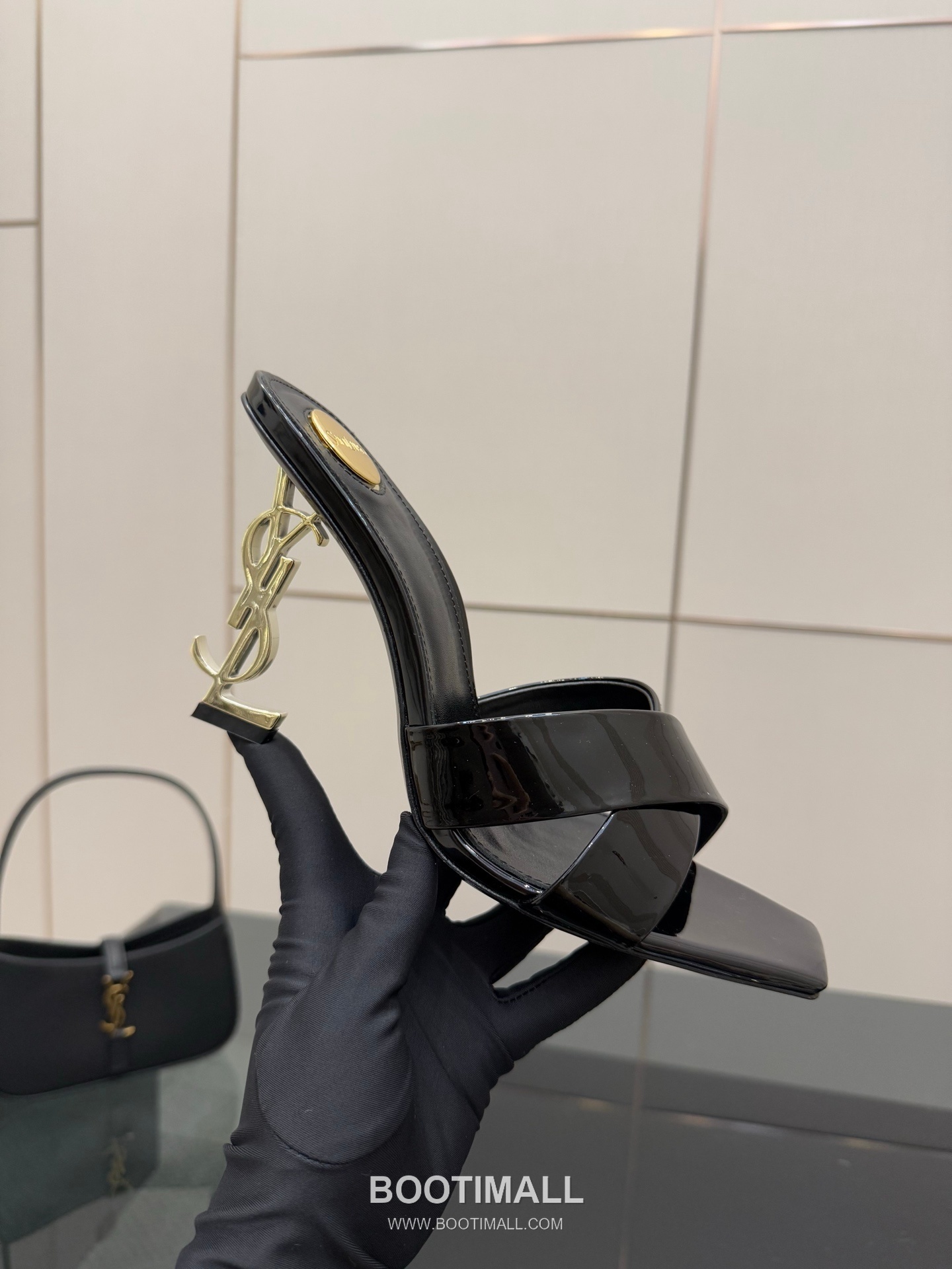 Saint Laurent YSL Logo Metallic Heel Silk Patent Leather Mule Sandals 생로랑 YSL 로고 메탈릭 힐 실크 페이턴트 레더 뮬 샌들 7