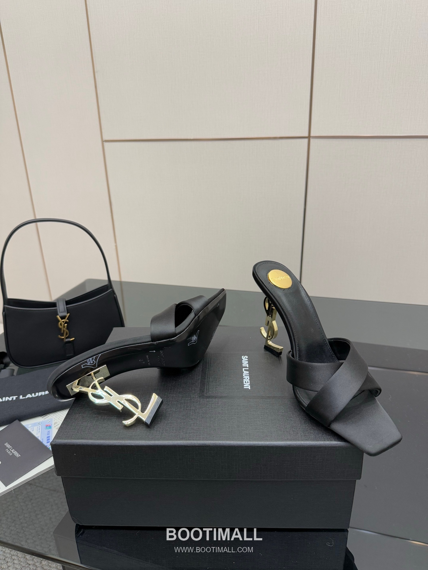 Saint Laurent YSL Logo Metallic Heel Silk Patent Leather Mule Sandals 생로랑 YSL 로고 메탈릭 힐 실크 페이턴트 레더 뮬 샌들 4