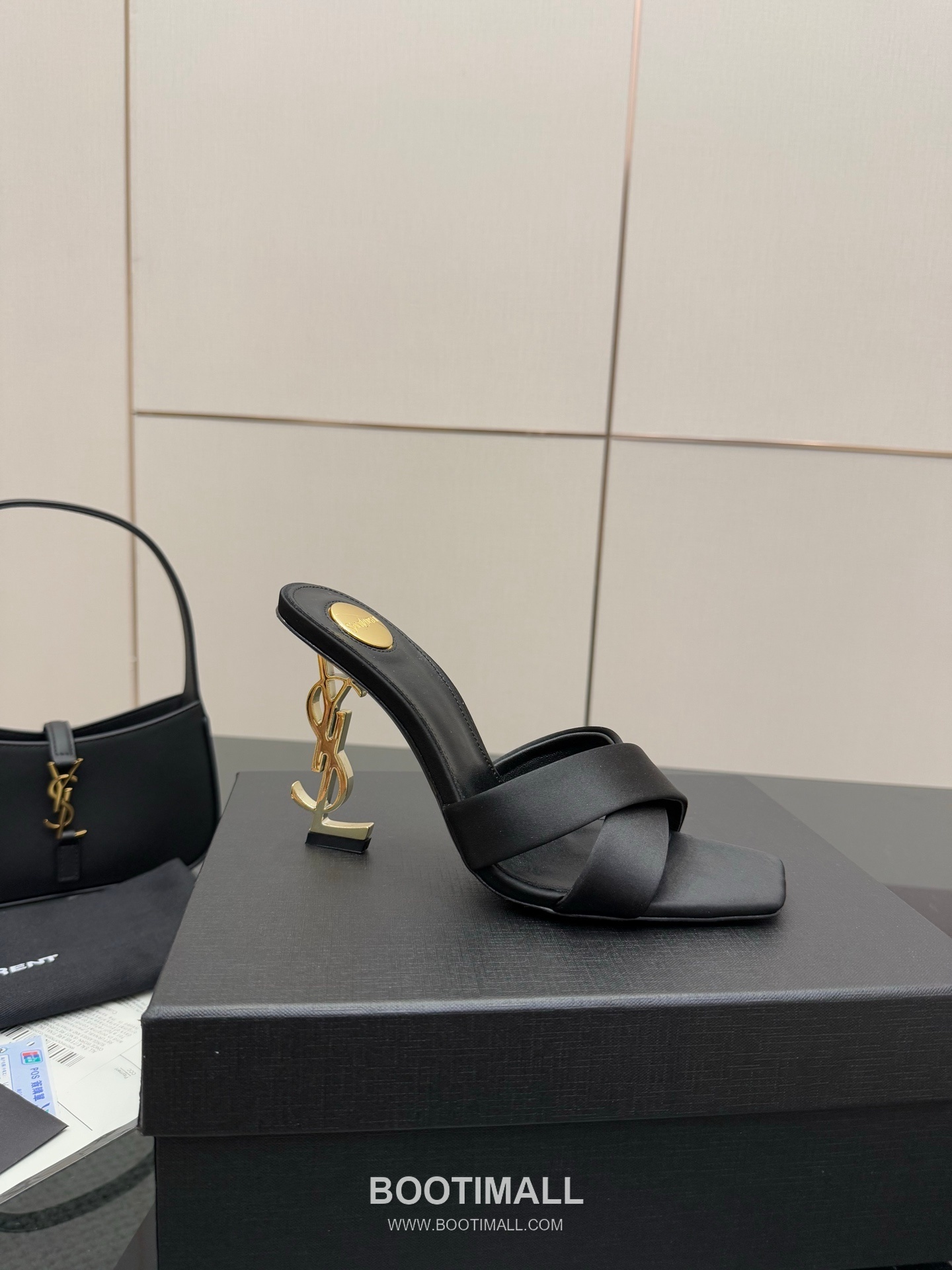 Saint Laurent YSL Logo Metallic Heel Silk Patent Leather Mule Sandals 생로랑 YSL 로고 메탈릭 힐 실크 페이턴트 레더 뮬 샌들 5