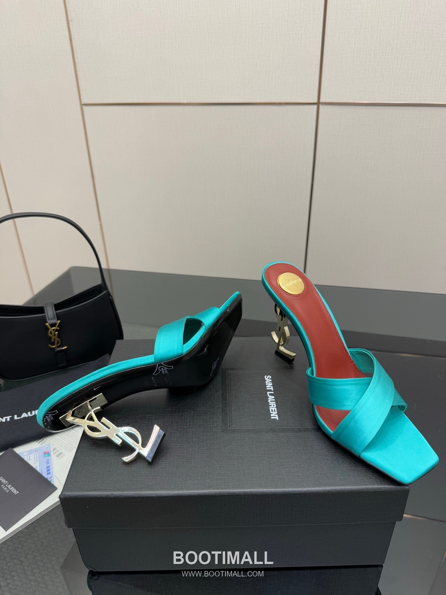 Saint Laurent YSL Logo Metallic Heel Silk Patent Leather Mule Sandals 생로랑 YSL 로고 메탈릭 힐 실크 페이턴트 레더 뮬 샌들 4