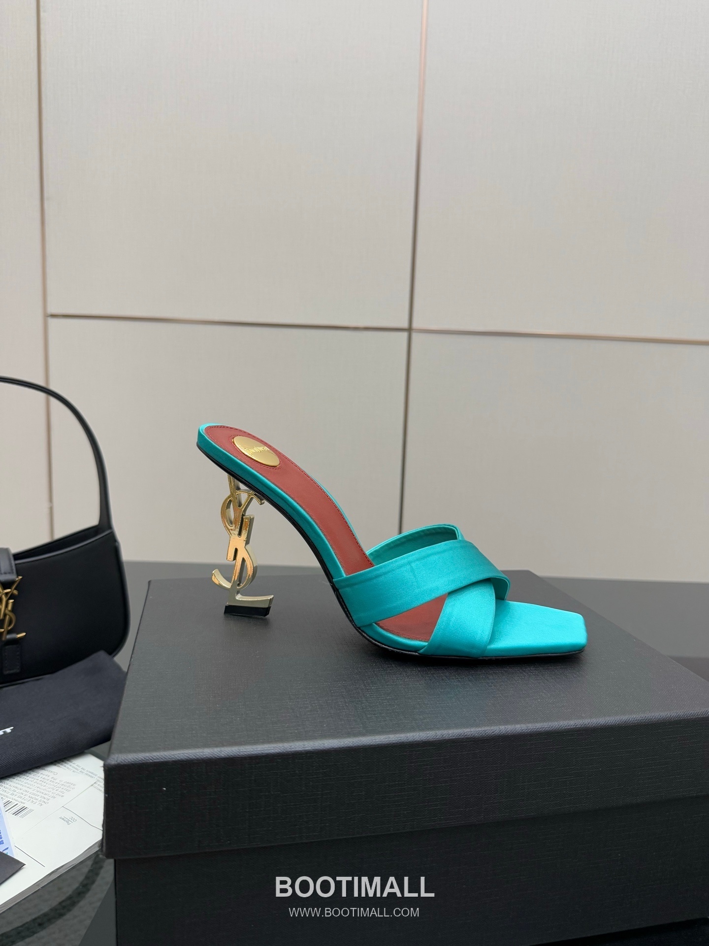 Saint Laurent YSL Logo Metallic Heel Silk Patent Leather Mule Sandals 생로랑 YSL 로고 메탈릭 힐 실크 페이턴트 레더 뮬 샌들 5