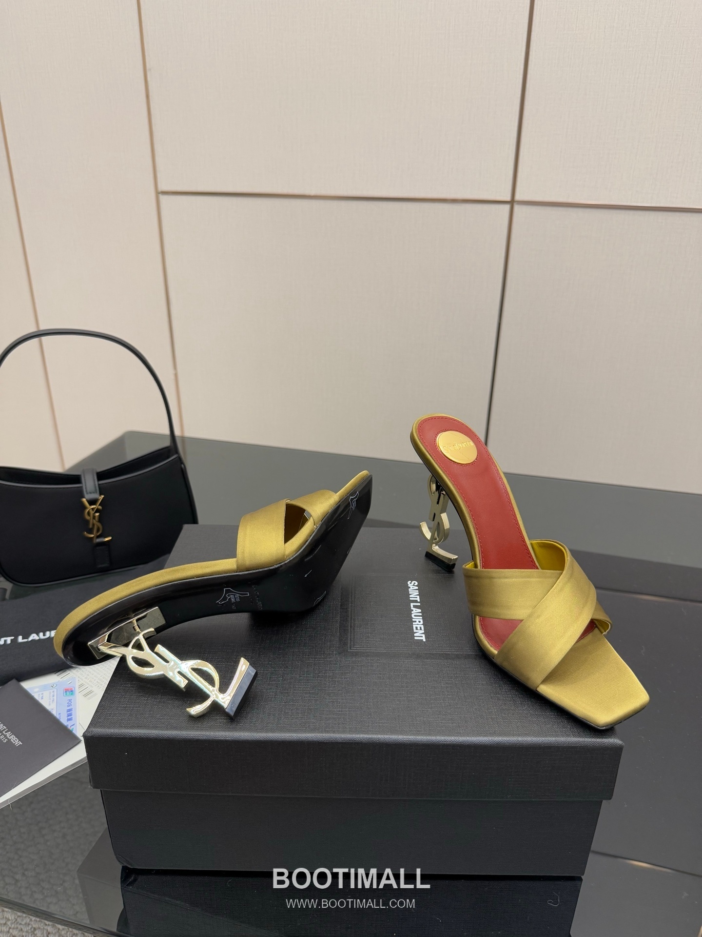 Saint Laurent YSL Logo Metallic Heel Silk Patent Leather Mule Sandals 생로랑 YSL 로고 메탈릭 힐 실크 페이턴트 레더 뮬 샌들 4