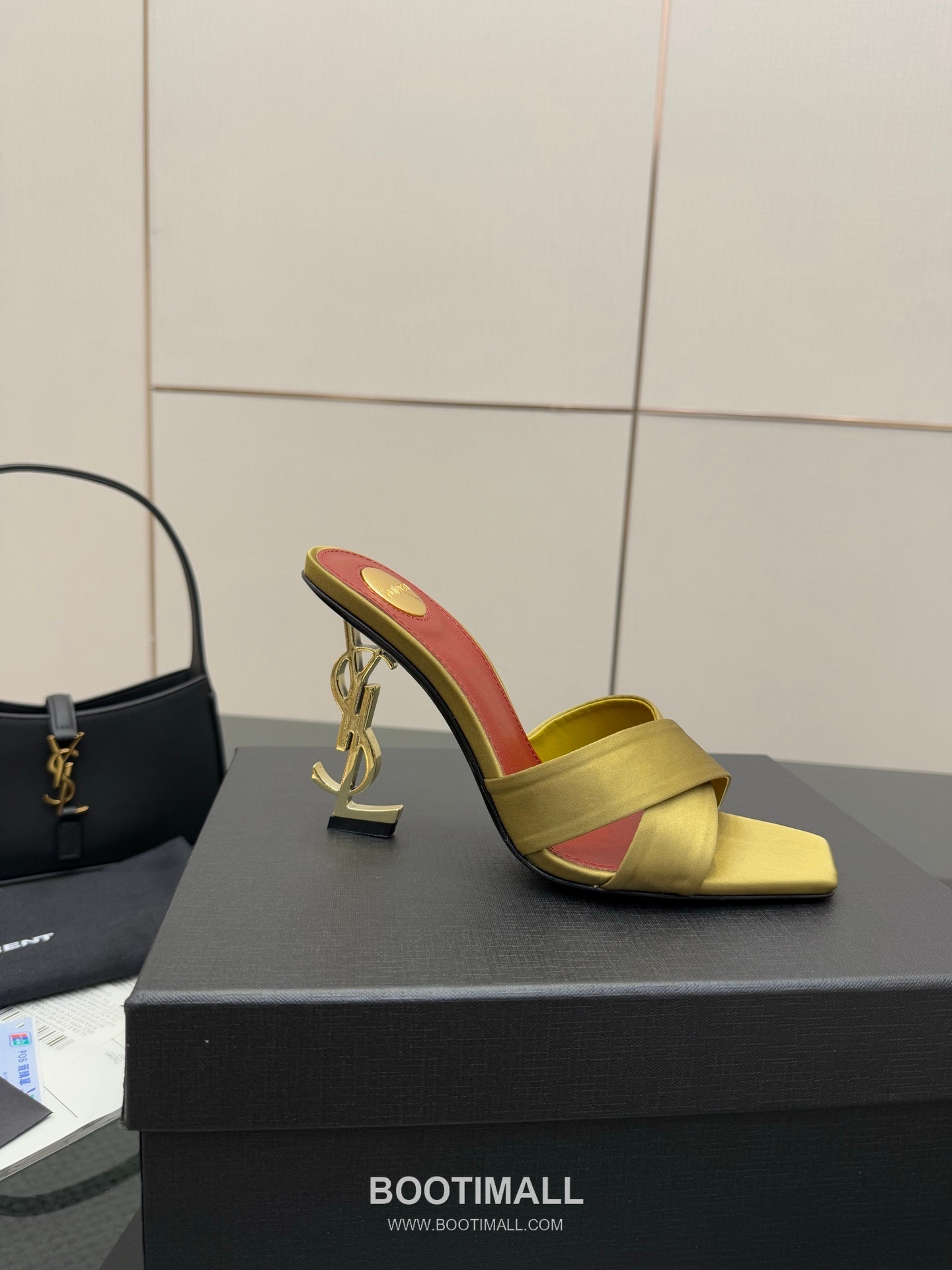 Saint Laurent YSL Logo Metallic Heel Silk Patent Leather Mule Sandals 생로랑 YSL 로고 메탈릭 힐 실크 페이턴트 레더 뮬 샌들 5