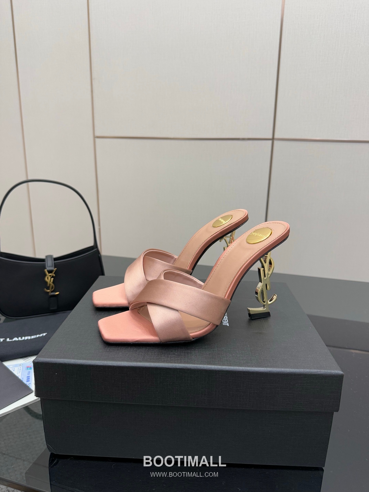 Saint Laurent YSL Logo Metallic Heel Silk Patent Leather Mule Sandals 생로랑 YSL 로고 메탈릭 힐 실크 페이턴트 레더 뮬 샌들 3