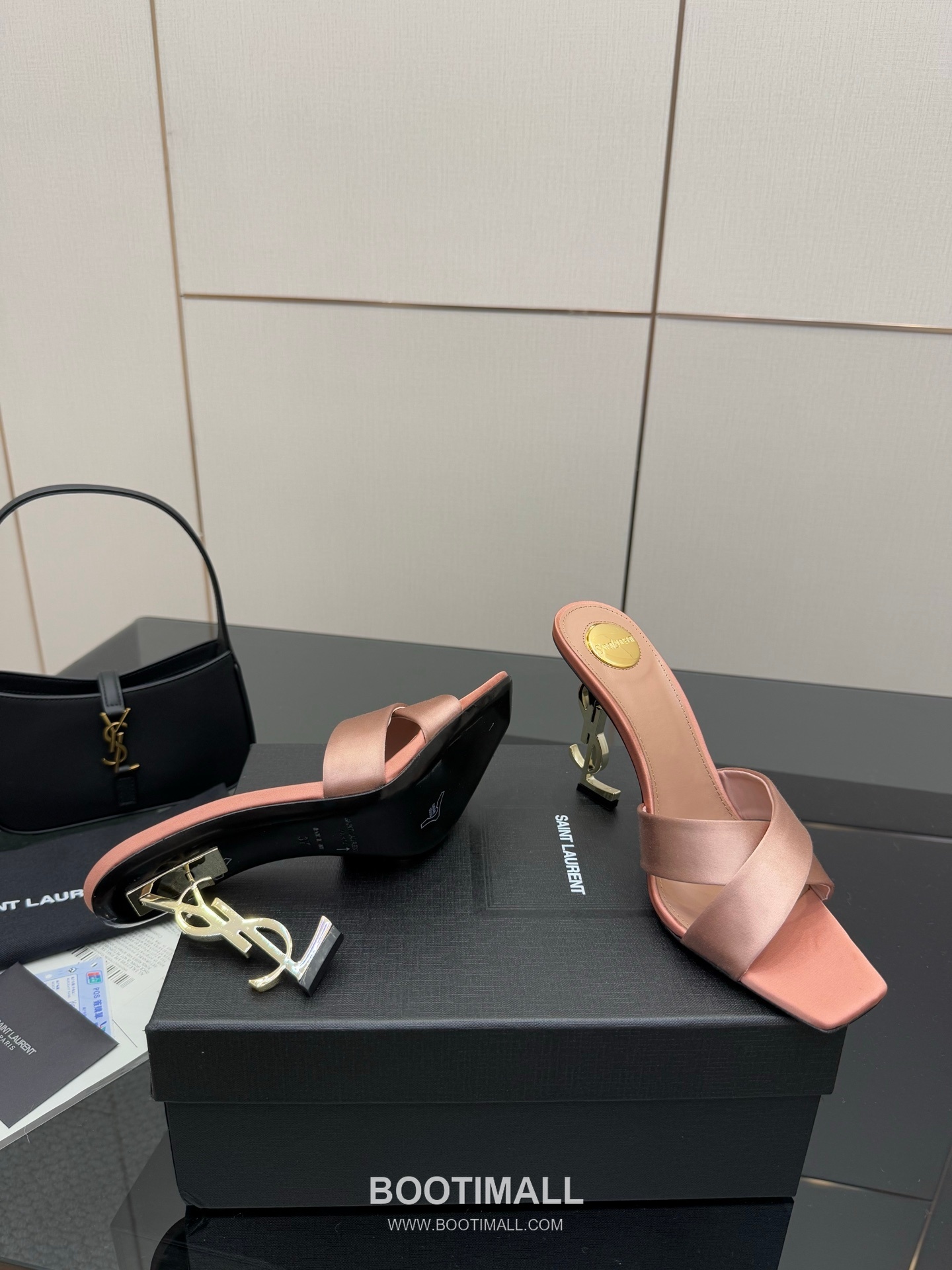 Saint Laurent YSL Logo Metallic Heel Silk Patent Leather Mule Sandals 생로랑 YSL 로고 메탈릭 힐 실크 페이턴트 레더 뮬 샌들 4